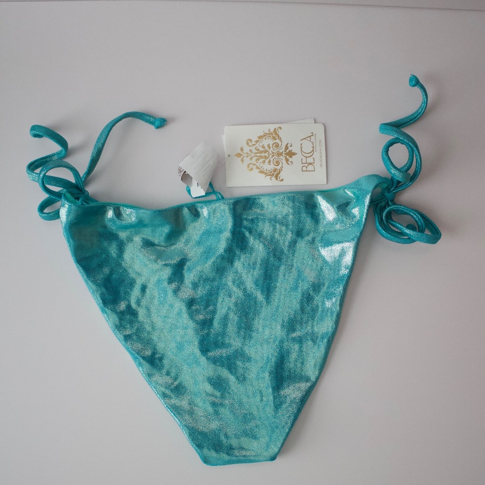 Becca Liquid Metal Side Tie Bikini Bottom Green Swimwear Resort NWT - Picture 4 of 6